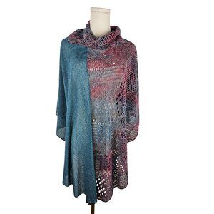 Dor Dor Couture Anthropologie Poncho Large Turquoise Pink Boho Artsy